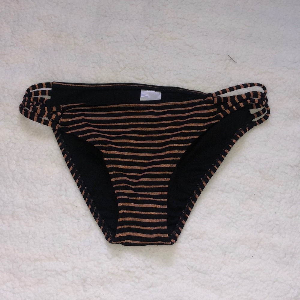 gold and black striped bottoms